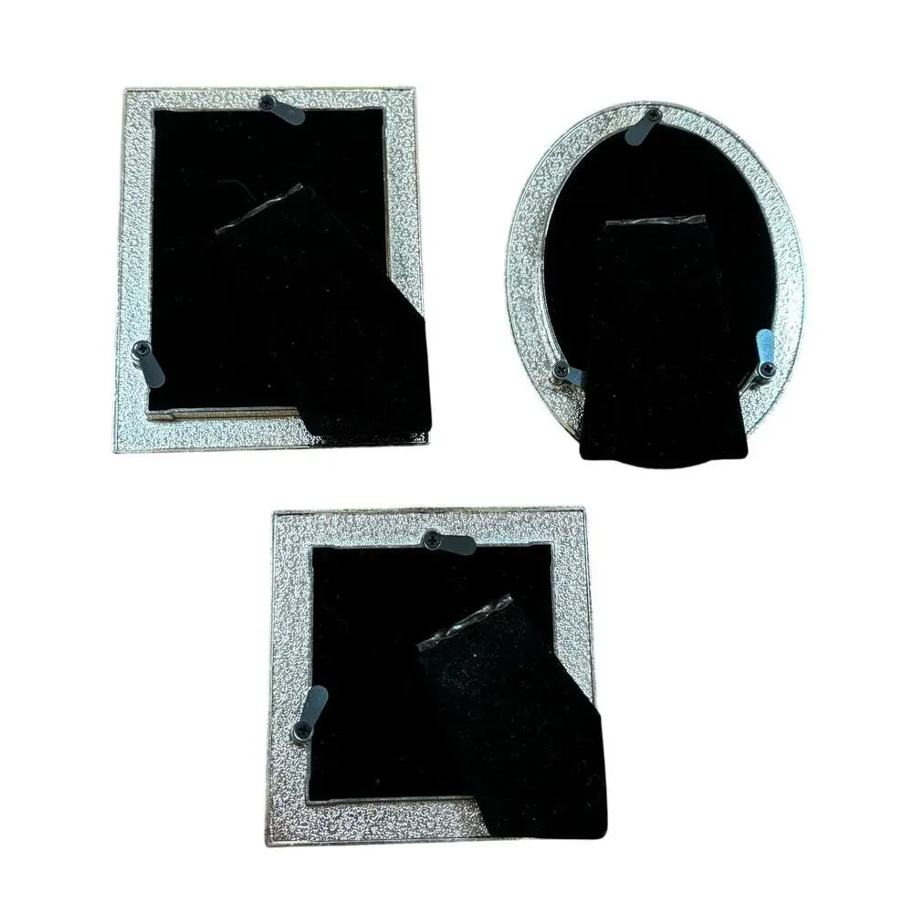 Trio of small photo frames (3) matching set cream enamel standing desktop style